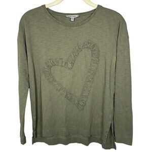 Lisa Todd Green 100% Cotton Embroidered Heart Long Sleeve Shirt Women's XS